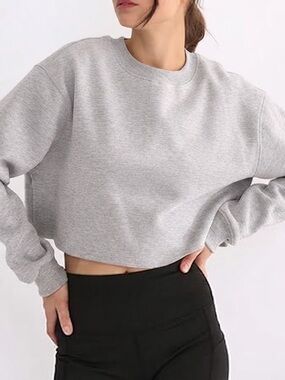 Amazhiyu Cropped Charcoal Gray Crewneck Sweatshirt - #225
